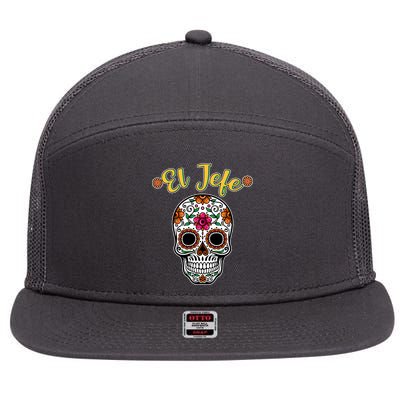 El Jefe Dia De Los Muertos 7 Panel Mesh Trucker Snapback Hat