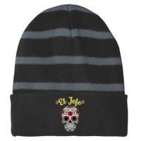 El Jefe Dia De Los Muertos Striped Beanie with Solid Band