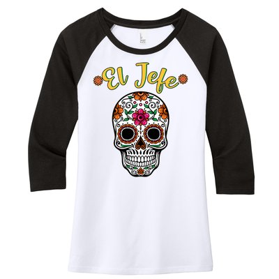 El Jefe Dia De Los Muertos Women's Tri-Blend 3/4-Sleeve Raglan Shirt