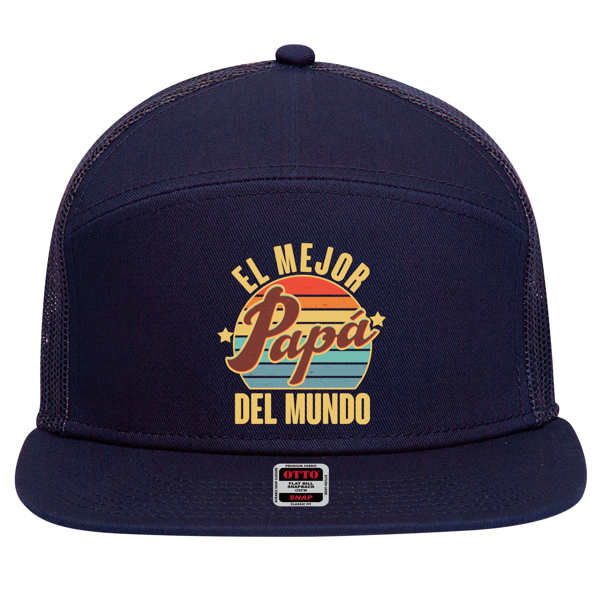 El Mejor Papá Del Mundo Vintage 7 Panel Mesh Trucker Snapback Hat