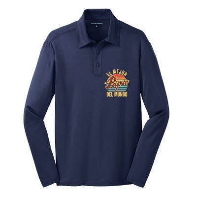 El Mejor Papá Del Mundo Vintage Silk Touch Performance Long Sleeve Polo