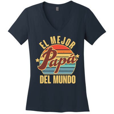 El Mejor Papá Del Mundo Vintage Women's V-Neck T-Shirt