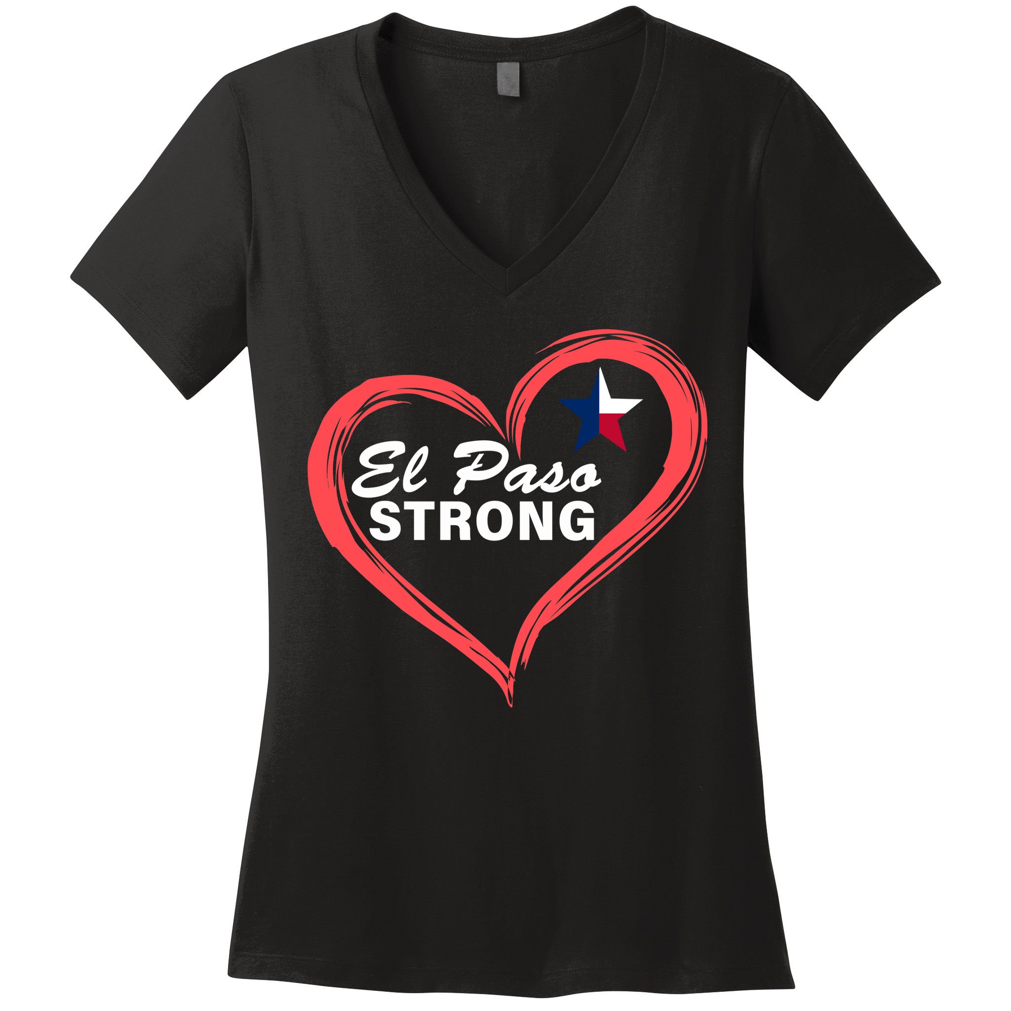 El Paso Strong Heart Texas Star Women's V-Neck T-Shirt