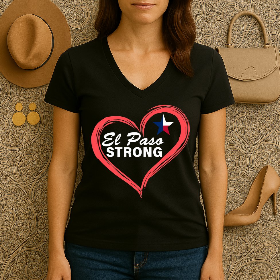 El Paso Strong Heart Texas Star Women's V-Neck T-Shirt