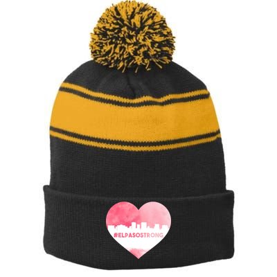 #El Paso Strong Texas Skyline Heart Stripe Pom Pom Beanie