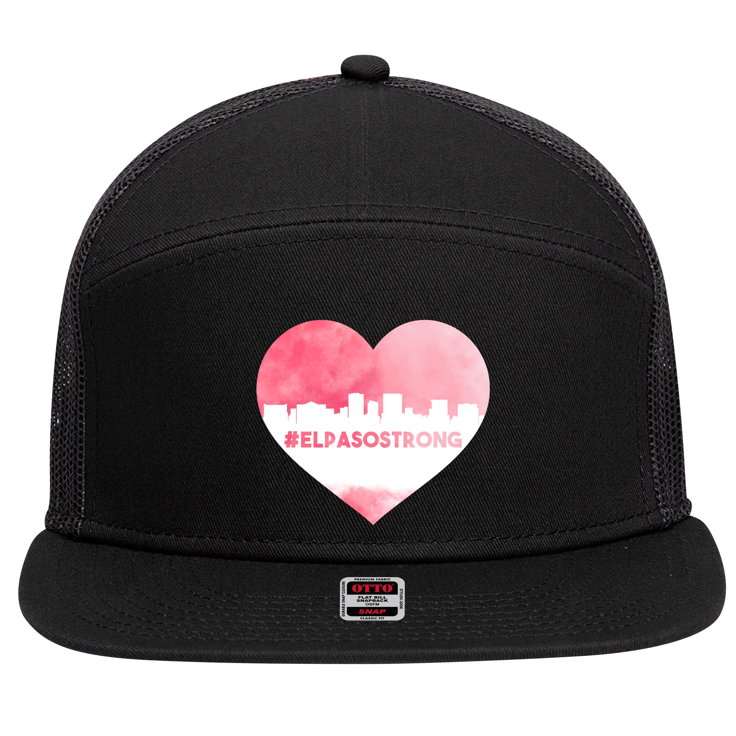 #El Paso Strong Texas Skyline Heart 7 Panel Mesh Trucker Snapback Hat