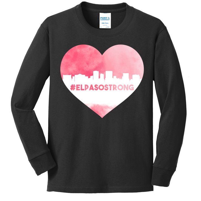 #El Paso Strong Texas Skyline Heart Kids Long Sleeve Shirt