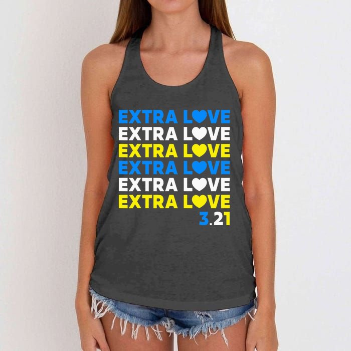 Extra Love 3.21 World Down Syndrome Awareness Day March 21 Women's Knotted Racerback Tank