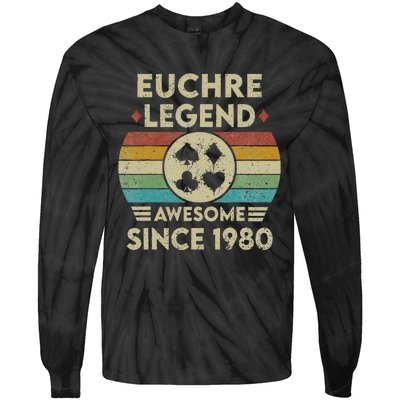 Euchre Legend 42 Years Old Awesome Since 1980 Euchre Tie-Dye Long Sleeve Shirt