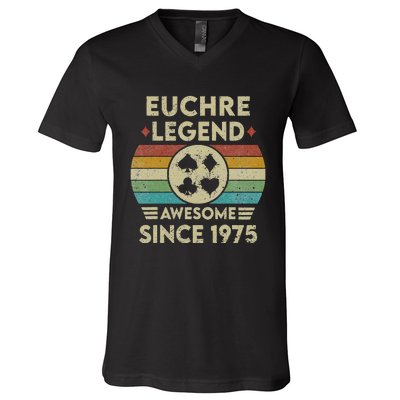 Euchre Legend 47 Years Old Awesome Since 1975 Euchre V-Neck T-Shirt