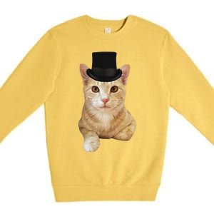 Everyone Loves A Dapper Orange Tabby Cat In A Top Hat Premium Crewneck Sweatshirt