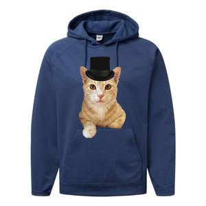 Everyone Loves A Dapper Orange Tabby Cat In A Top Hat Performance Fleece Hoodie