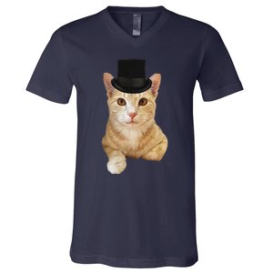 Everyone Loves A Dapper Orange Tabby Cat In A Top Hat V-Neck T-Shirt