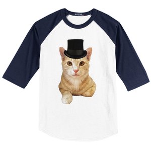 Everyone Loves A Dapper Orange Tabby Cat In A Top Hat Baseball Sleeve Shirt