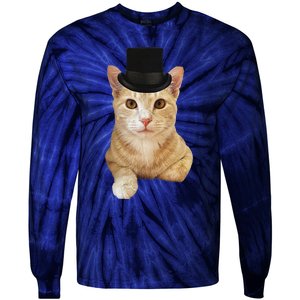 Everyone Loves A Dapper Orange Tabby Cat In A Top Hat Tie-Dye Long Sleeve Shirt