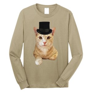 Everyone Loves A Dapper Orange Tabby Cat In A Top Hat Long Sleeve Shirt