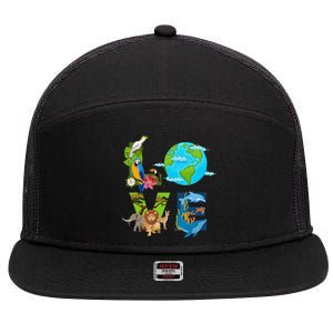 Earth Love Animals Environment Climate Change Earth Day 7 Panel Mesh Trucker Snapback Hat