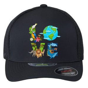 Earth Love Animals Environment Climate Change Earth Day Flexfit Unipanel Trucker Cap