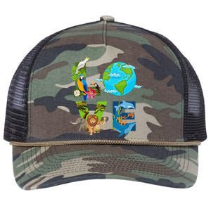 Earth Love Animals Environment Climate Change Earth Day Retro Rope Trucker Hat Cap