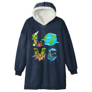 Earth Love Animals Environment Climate Change Earth Day Hooded Wearable Blanket