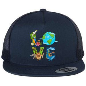 Earth Love Animals Environment Climate Change Earth Day Flat Bill Trucker Hat