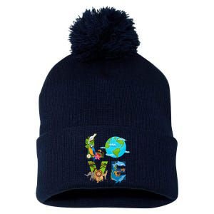 Earth Love Animals Environment Climate Change Earth Day Pom Pom 12in Knit Beanie