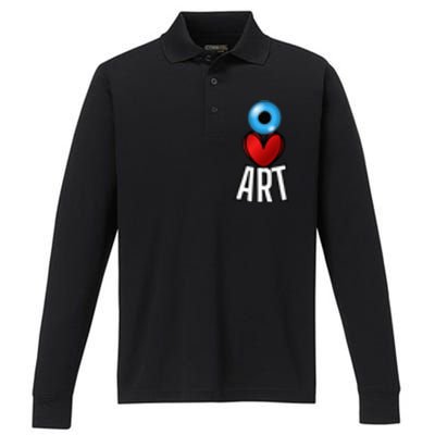 Eye Love Art With A Blue Eyeball A Heart And Word Art Performance Long Sleeve Polo