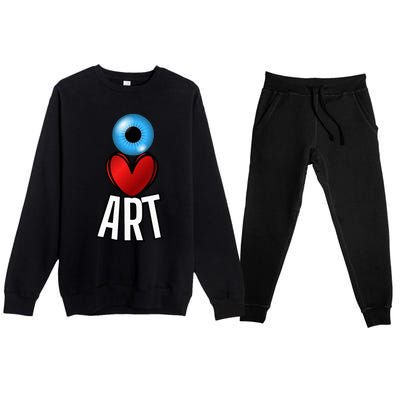 Eye Love Art With A Blue Eyeball A Heart And Word Art Premium Crewneck Sweatsuit Set