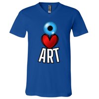 Eye Love Art With A Blue Eyeball A Heart And Word Art V-Neck T-Shirt