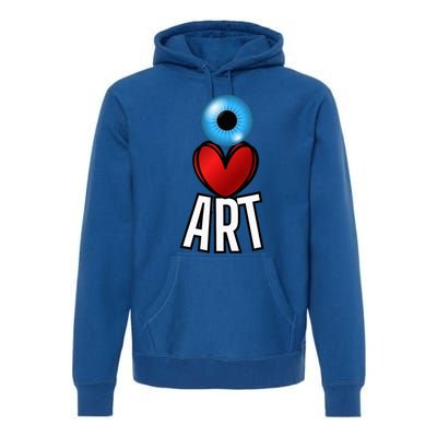 Eye Love Art With A Blue Eyeball A Heart And Word Art Premium Hoodie