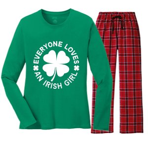 Everyone Loves An Irish Girl Green St Patricks Day Women's Long Sleeve Flannel Pajama Set 