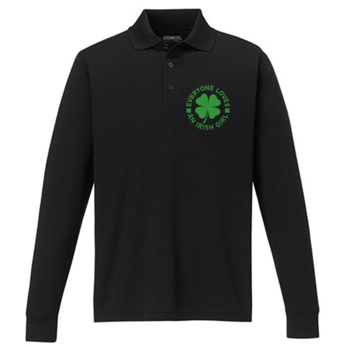 Everyone Loves An Irish Girl Green St Patricks Day Performance Long Sleeve Polo