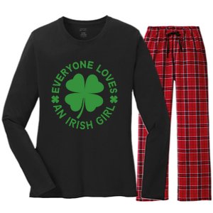 Everyone Loves An Irish Girl Green St Patricks Day Women's Long Sleeve Flannel Pajama Set 