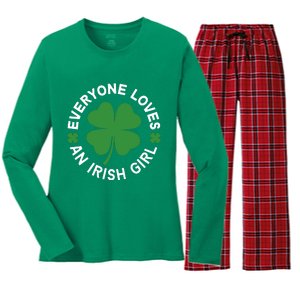 Everyone Loves An Irish Girl Green St Patricks Day Women's Long Sleeve Flannel Pajama Set 