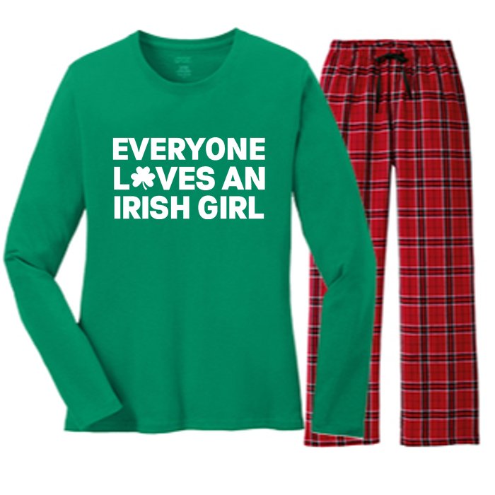 Everyone Loves An Irish Girl Green St Patricks Day Women's Long Sleeve Flannel Pajama Set 