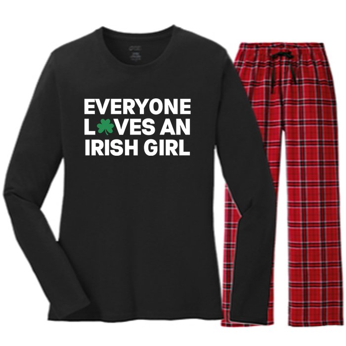 Everyone Loves An Irish Girl Green St Patricks Day Women's Long Sleeve Flannel Pajama Set 