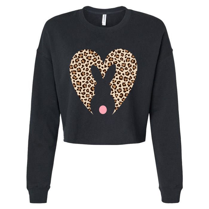 Easter Leopard Bunny Rabbit Heart Palm Sunday Great Gift Cropped Pullover Crew