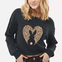 Easter Leopard Bunny Rabbit Heart Palm Sunday Great Gift Cropped Pullover Crew