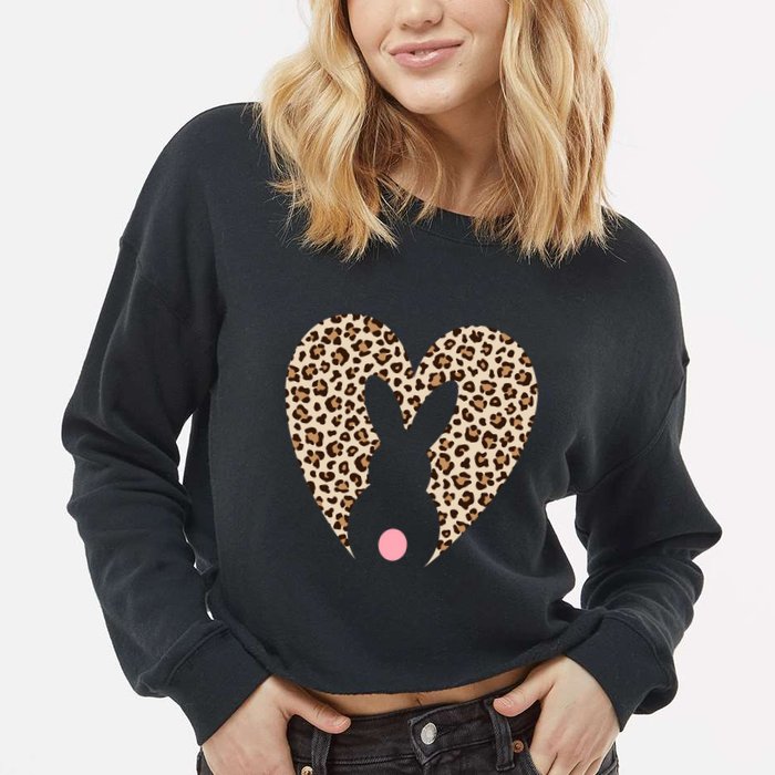Easter Leopard Bunny Rabbit Heart Palm Sunday Great Gift Cropped Pullover Crew