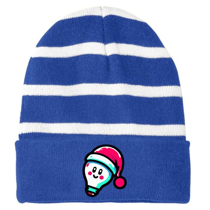 Emoticon Light Bulb Design Christmas Festive Holiday  Striped Beanie with Solid Band