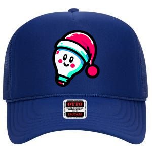 Emoticon Light Bulb Design Christmas Festive Holiday  High Crown Mesh Back Trucker Hat