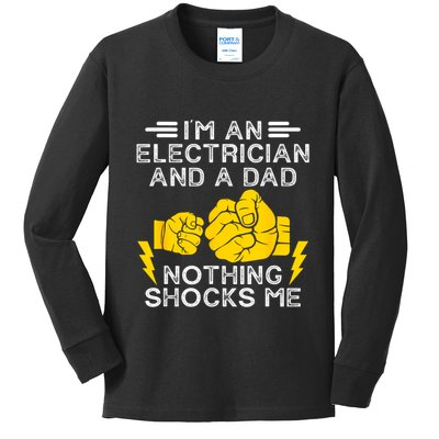 Electrician Lineman Dad Joke For Electrical Engineer Father Kids Long Sleeve Shirt
