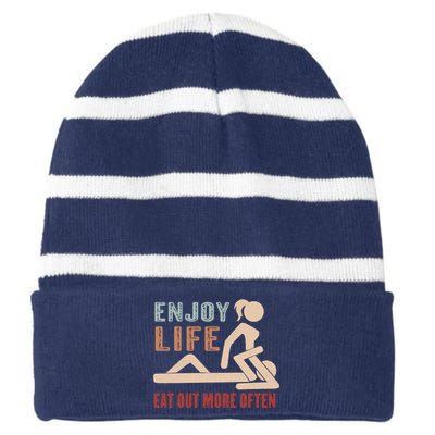 Enjoy Life Eat Out More Often Striped Beanie with Solid Band