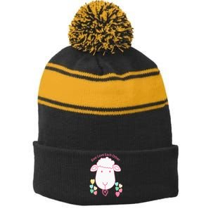 Ewe Love Each Other Stripe Pom Pom Beanie