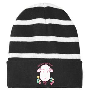 Ewe Love Each Other Striped Beanie with Solid Band