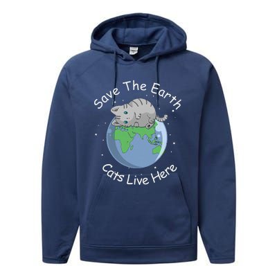 Earth Lovers Earth Day Earth Day Cat Earth Day Performance Fleece Hoodie