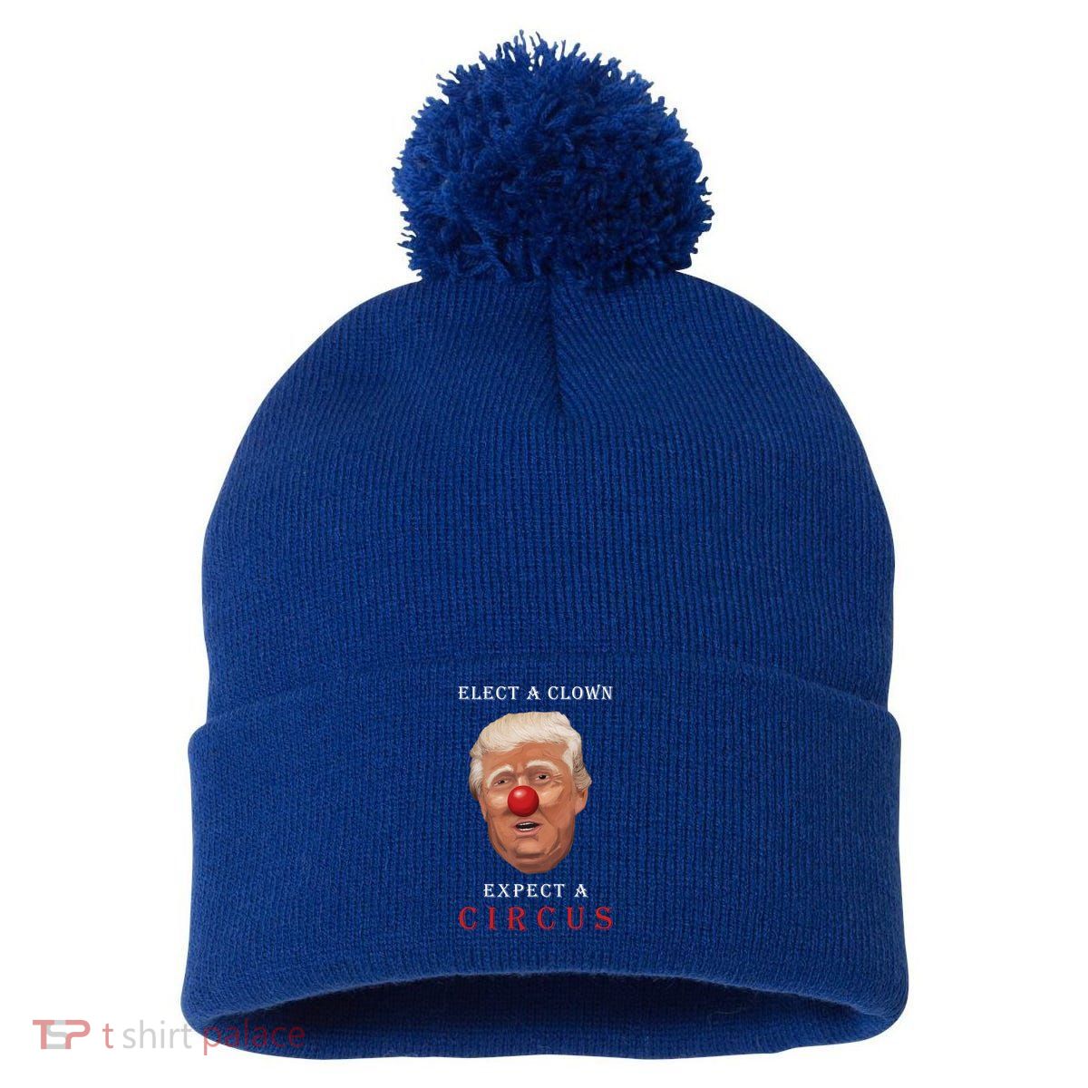 Elect a Clown Expect a Circus Pom Pom 12in Knit Beanie