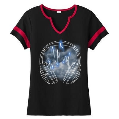 Electric Lighting Music Headphones Ladies Halftime Notch Neck Tee