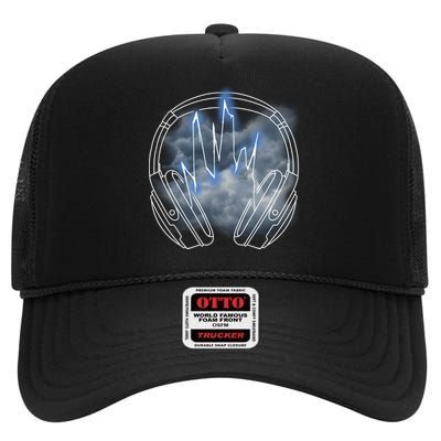 Electric Lighting Music Headphones High Crown Mesh Back Trucker Hat