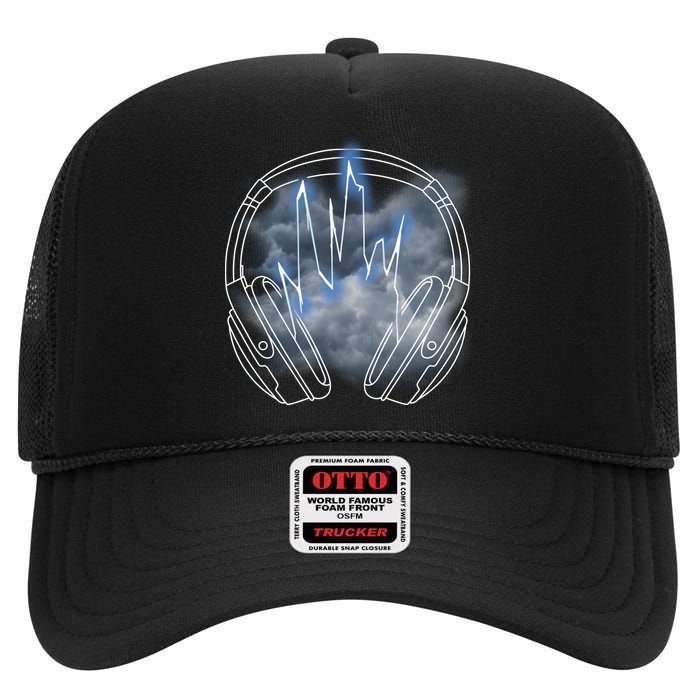 Electric Lighting Music Headphones High Crown Mesh Back Trucker Hat